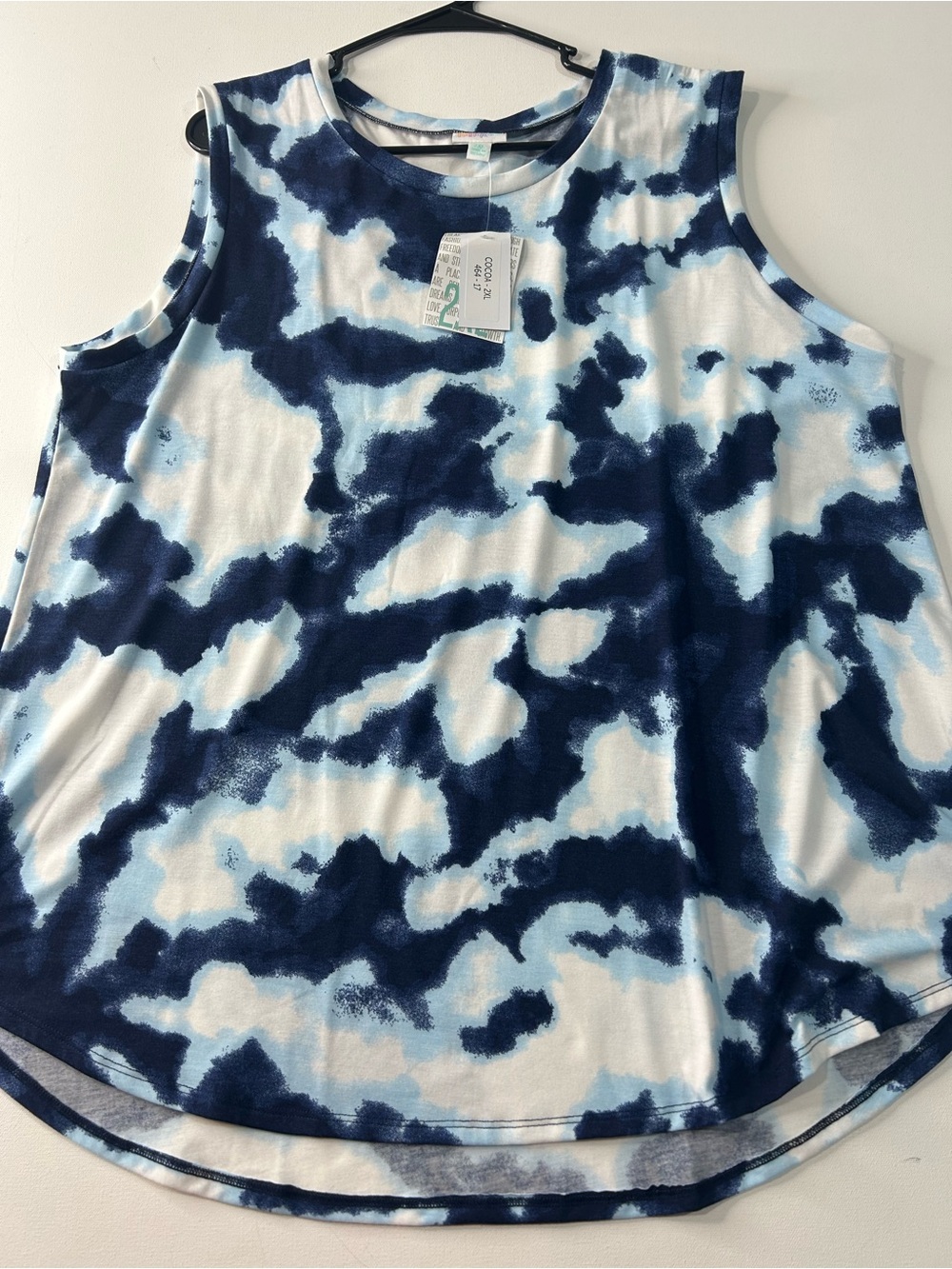 LuLaRoe Sleeveless Tie-Dye Tank Top - Navy and Light Blue